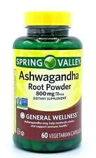 Spring Valley Ashwagandha Root Powder 800mg  60 Vegetarian Capsules Exp 2022