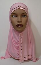 One piece Kuwaiti Mona Rhinestone Hijab Headcover Muslim Wrap CARNATION  Abaya