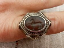 Unique Antique 1800s Ottoman Islamic Arabic Intaglio Antelope Silver Carnelian 