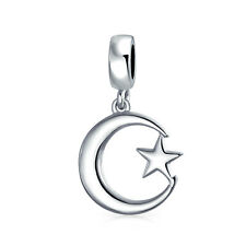 Moon And Star Muslim Dangle Bead Charm Sterling