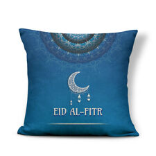 Blue Eid Al Fitr Pillow Covers Hijab.17 x 17 inch Decorative Linen Pillow Covers