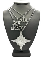 SILVER MUSLIM ALLAH, FIVE PERCENTER ,WE THE BEST PENDANT CUBAN NECKLACE SET