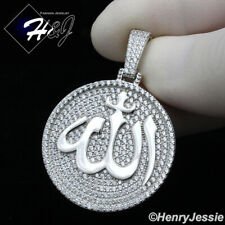 MEN 925 STERLING SILVER ICY DIAMOND SILVER MUSLIM ALLAH ROUND PENDANT*SP306