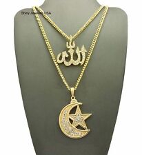 MENS MUSLIM ISLAM ALLAH MOON STAR PENDENT CHAIN NECKLACE HIP HOP