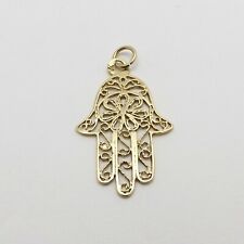 14k Gold 585 Muslim Jewish Hamsa Hand Diamond Cut Filigree Charm Pendant