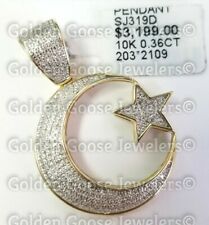 Real 10K Yellow Gold Natural Diamond Moon Star Islam Islamic Sign Pendant Charm